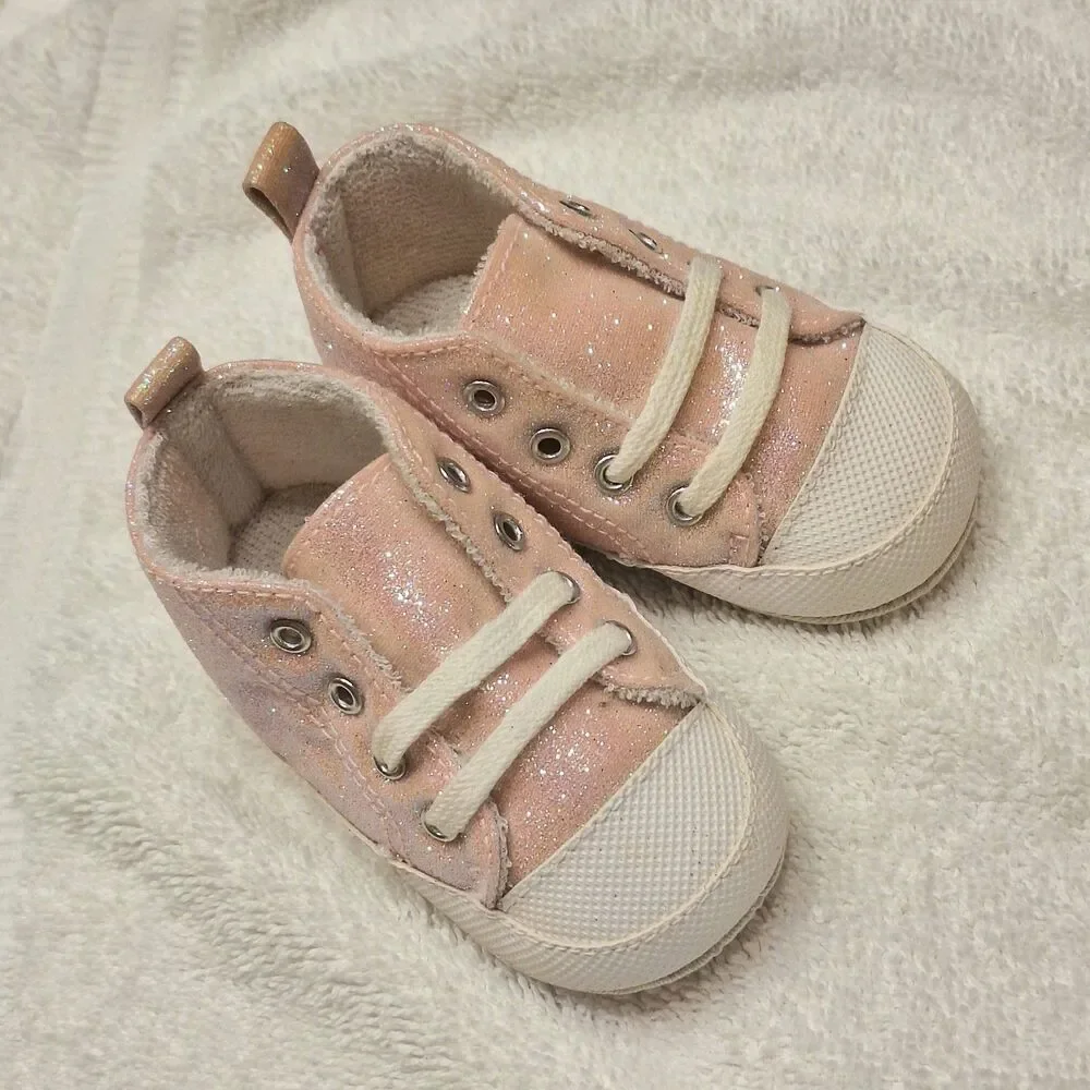 Baby Deer Pink Glitter High Tops Soft Sole Shoes size 2 New without Box
